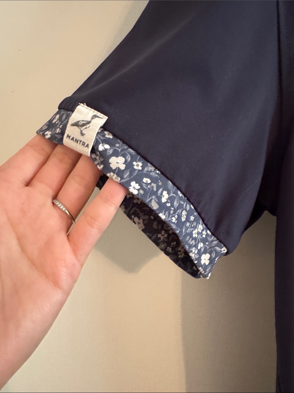 Mantra Navy Polo with Floral Trim - Picture 3 of 5
